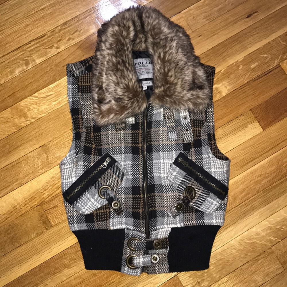 Checkered Faux Fur vest